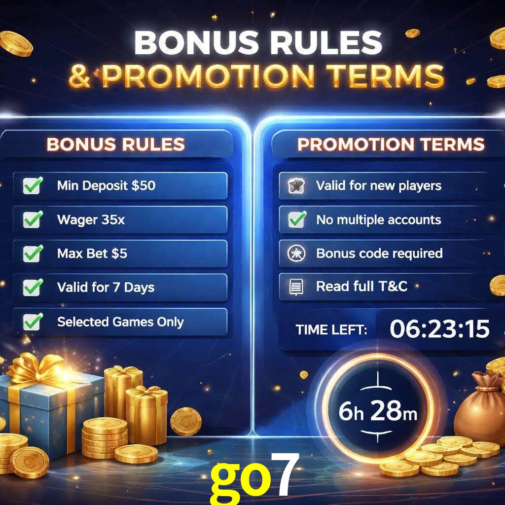 Reglas de promoción go7 y condiciones de bonos explicadas visualmente