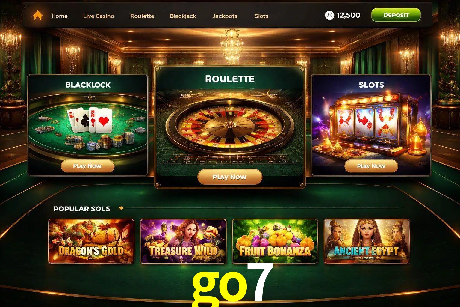 Vista de la plataforma go7 Casino mostrando categorías organizadas de juegos en línea